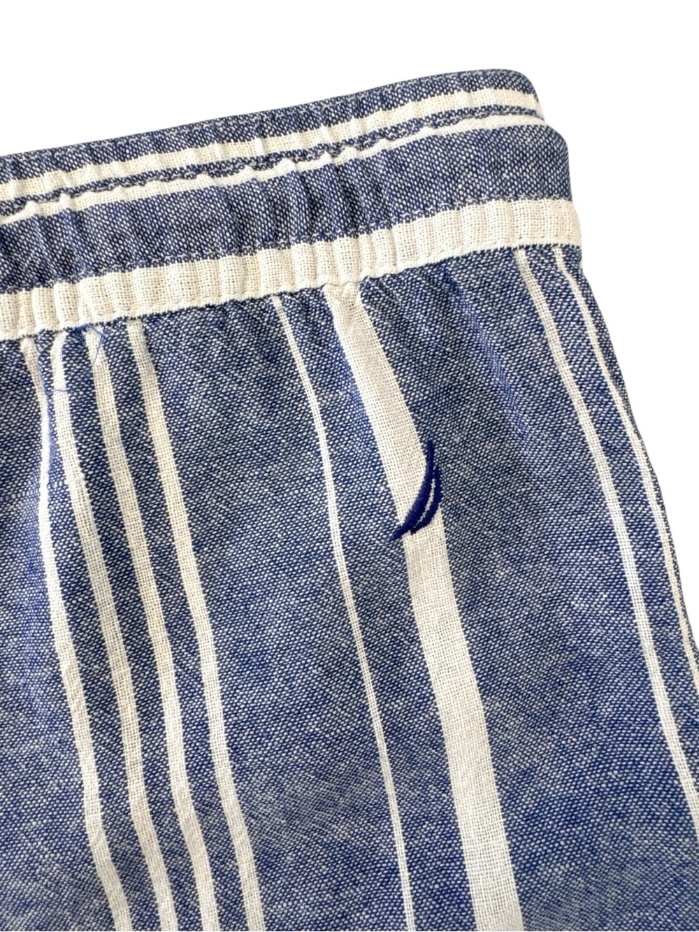 Nautica Linen Blend Blue White Striped Drawstring Shorts XL Pockets - Picture 6 of 7